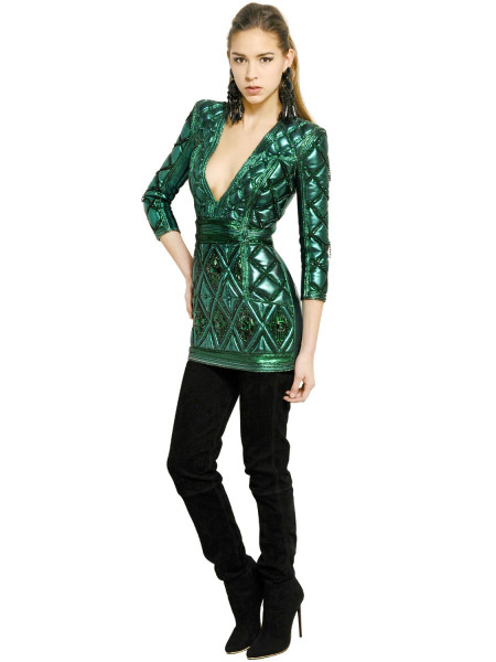 hot-or-hmm-cassie-ventura-balmain-green-embroidered-nappa-dress-fbd4