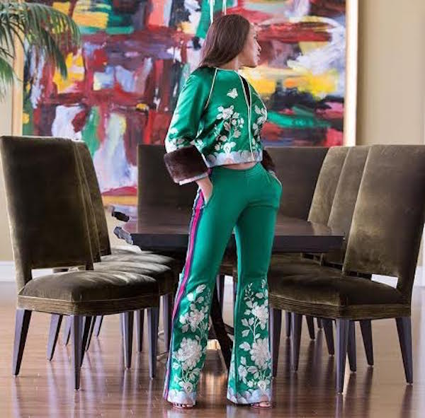Marjorie Harvey also sported Gucci Spring 16 with this green floral embroidered matching set.
