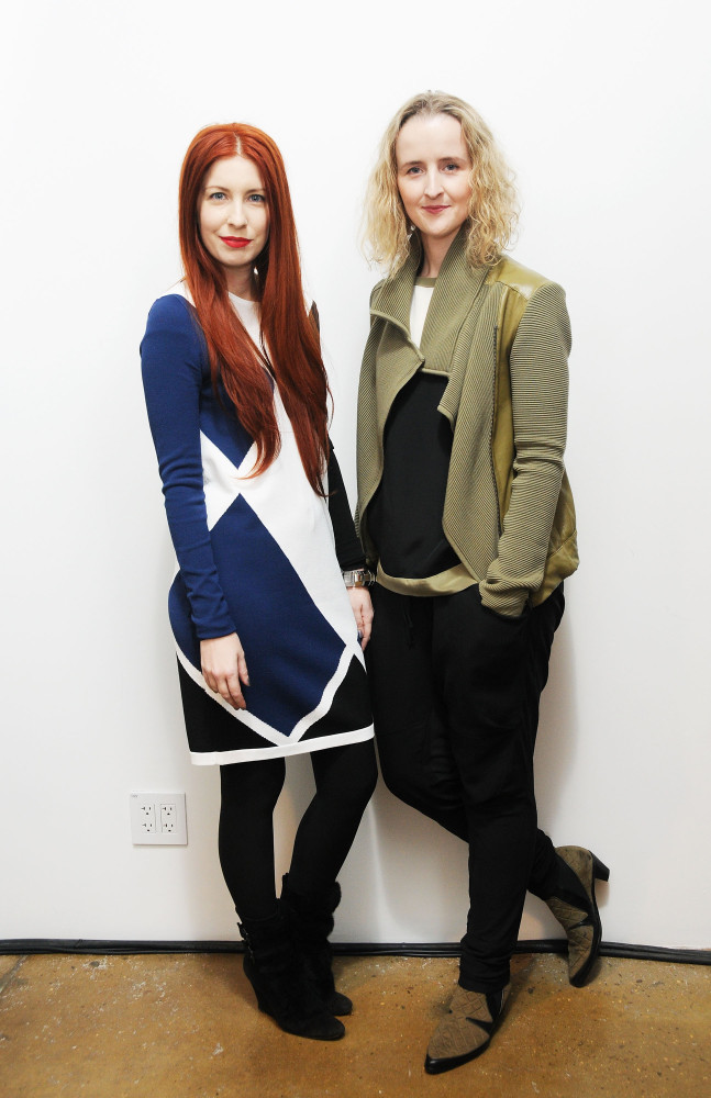 NEW YORK, NY - FEBRUARY 11: (L-R) Designers Alexa Adams and Flora Gill pose for a photo backstage at Ohne Titel during Fall 2013 Mercedes-Benz Fashion Week at Milk Studios on February 11, 2013 in New York City.  (Photo by Desiree Navarro/WireImage)