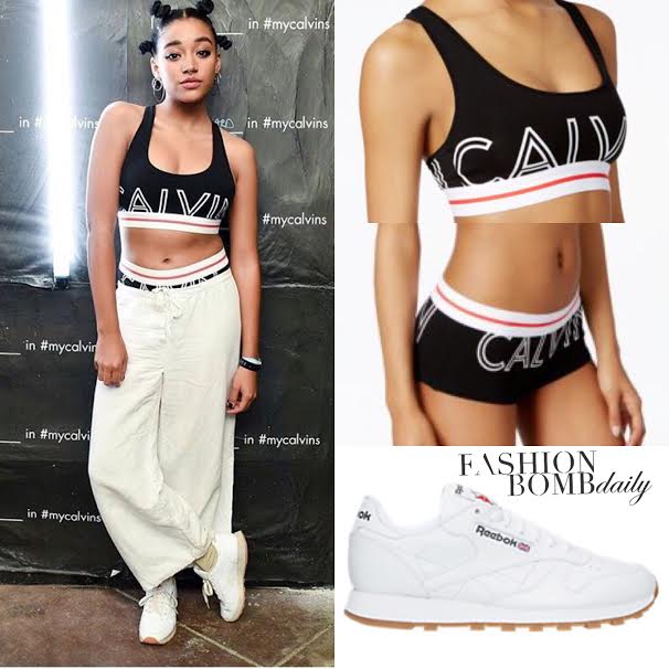 Steal: Amandla Stenberg's Calvin Klein In the Desert Party Calvin Klein Modern  Cotton Exposed Logo Bralette, Boy Shorts and Reebok White Leather Classic  Sneakers – Fashion Bomb Daily