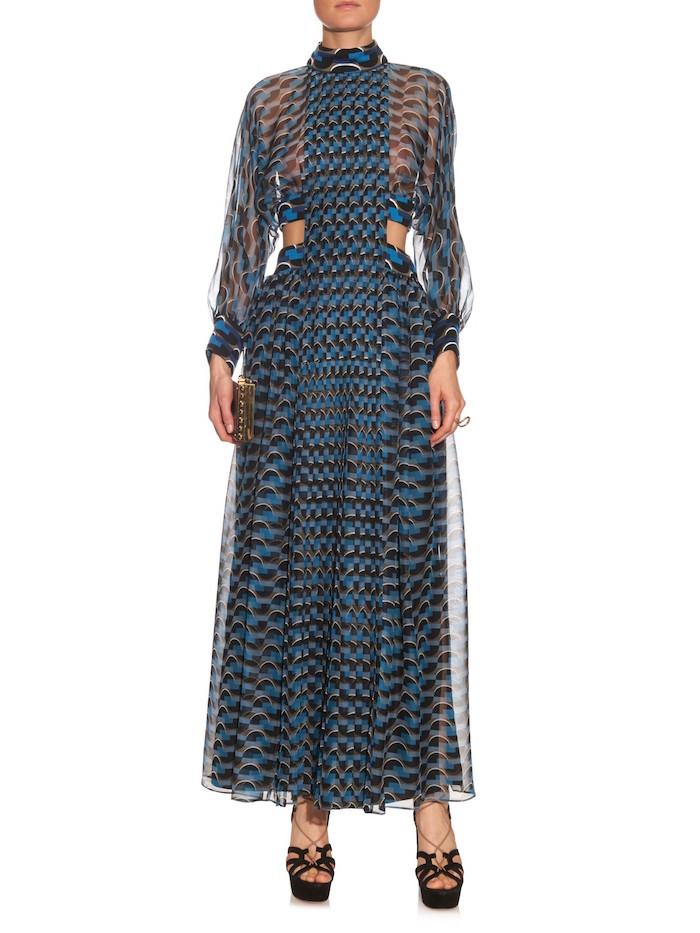 fendi-geometric-print-high-neck-cutout-side-long-sleeve-maxi-dress