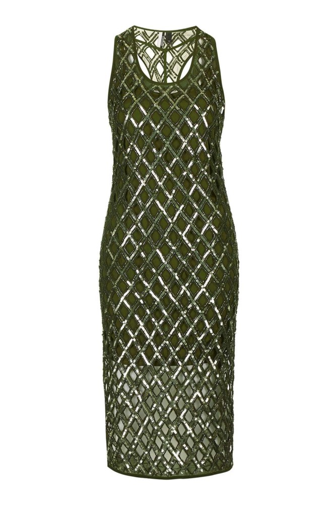 0 Topshop's Limited Edition Olive Green Embellished Midi Dress