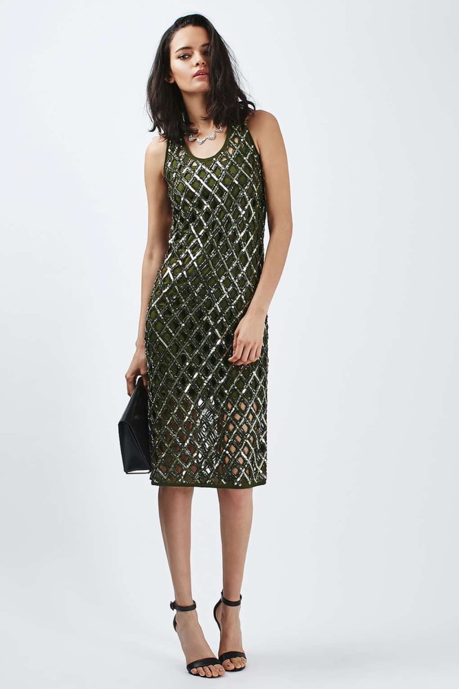 2 Topshop's Limited Edition Olive Green Embellished Midi Dress