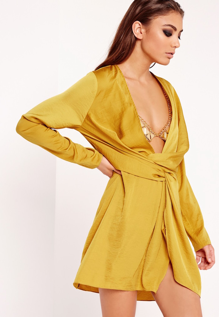2-missguided-peace-love-yellow-chartreuse-plunging-neckline-wrap-silk-dress
