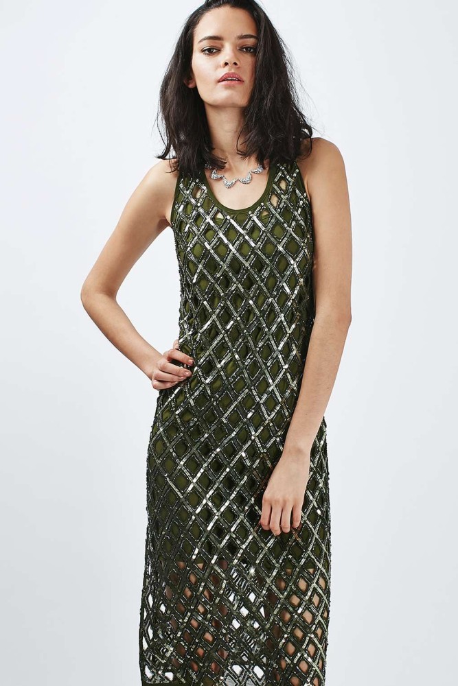 3 Topshop's Limited Edition Olive Green Embellished Midi Dress