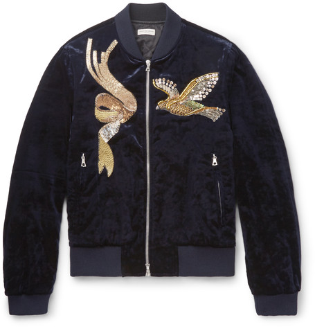 4 Usher's Robin Hood Foundation's 2016 Benefit Dries van Noten Bird Embellished Embroidered Velvet Bomber Jacket