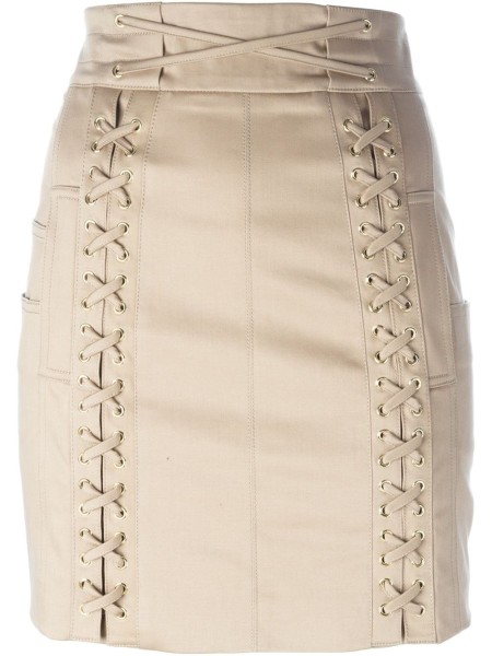 Balmain-lace-fastening-detail-mini-skirt