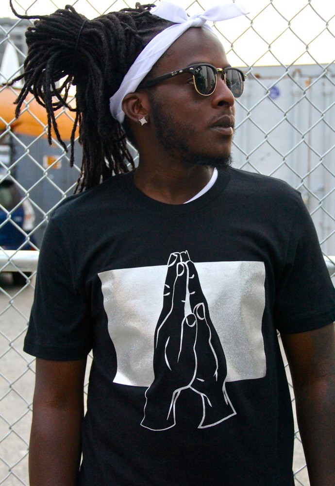 Bomb-Product-of-the-day-Glen-berkeley-black-and-silver-praying-hands-t-shirt