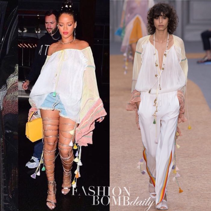 Rihanna-Chloe-Spring-2016-top-denim-shorts-dsquared2-silver-lace-up-sandals-dior-diorama-handbag