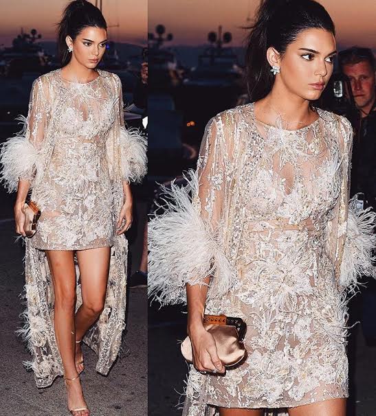 Kendall-Jenner-Cannes-Film-Festival-Elie-Saab-Spring-2015-couture-sheer-feather-dress