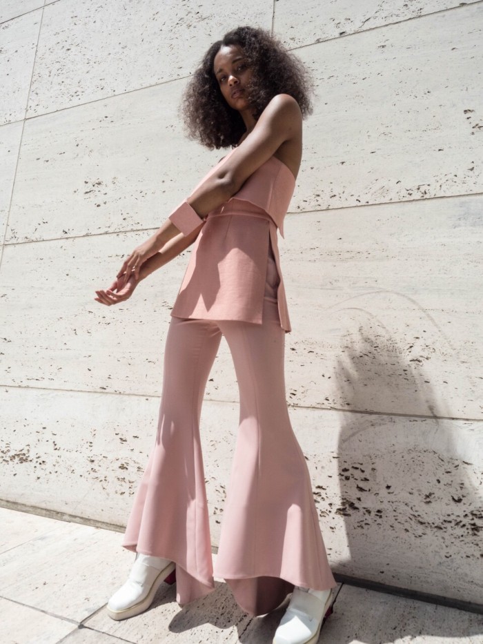 Solange Knowles's Jean-Michel Basquiat for Etnia Barcelona CMEO Collective for Saint Heron Blush Pink Strapless Top, Skirt, and Flared Pant