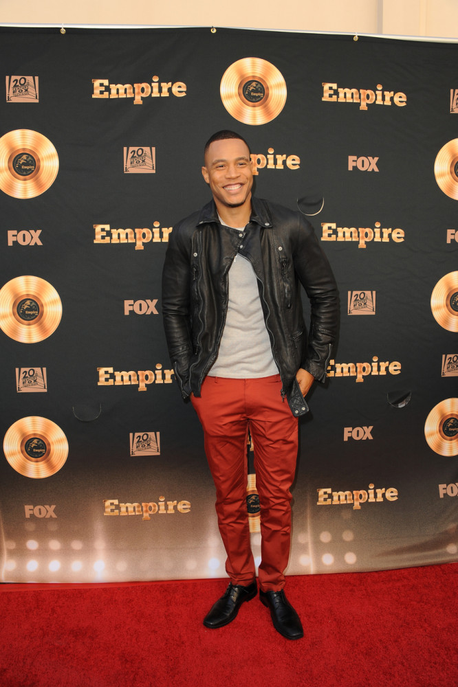 Trai-Byers-Foxs-Empire-FYC-ATAS-Event-black-leather-jacket-red-pants
