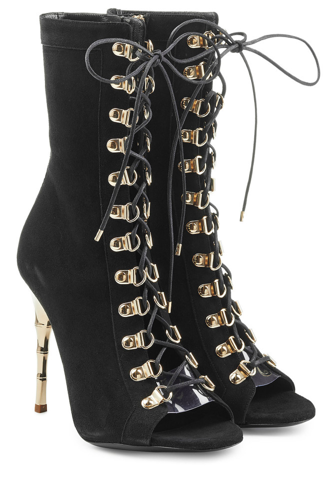balmain-black-suede-lace-up-boots-metallic-stiletto-heel