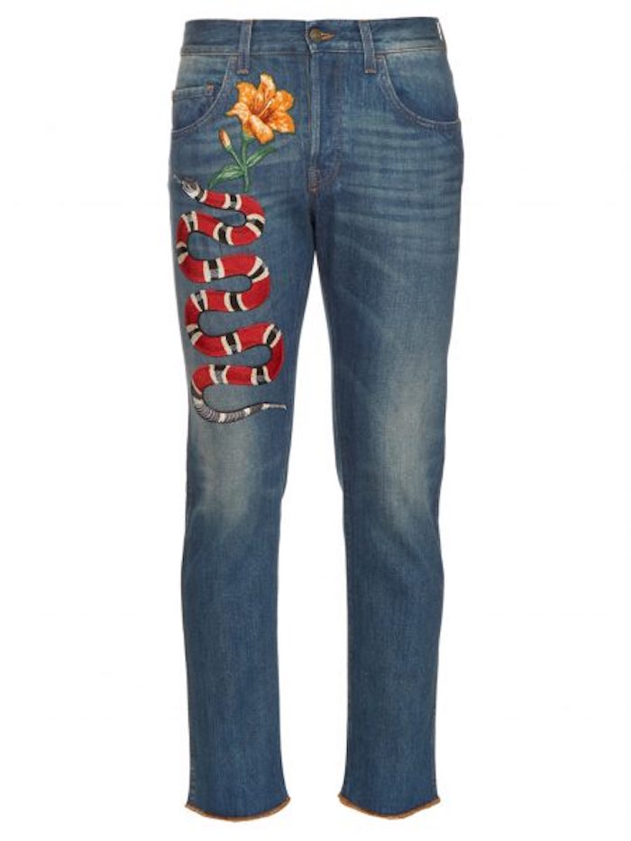 gucci-snake-applique-tapered-leg-jeans
