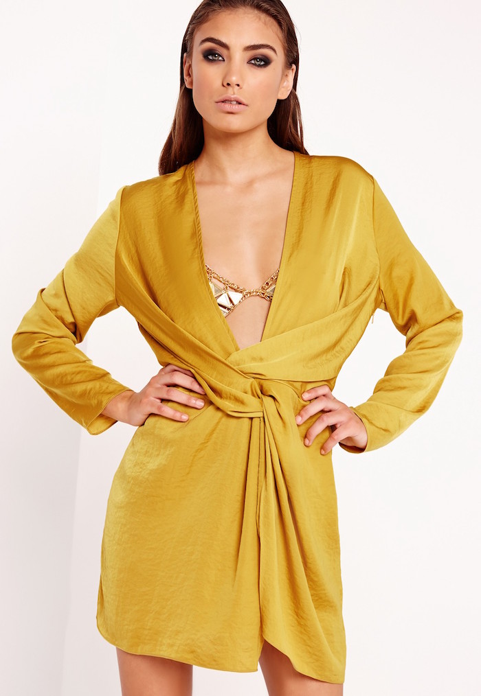 missguided-peace-love-yellow-chartreuse-plunging-neckline-wrap-silk-dress