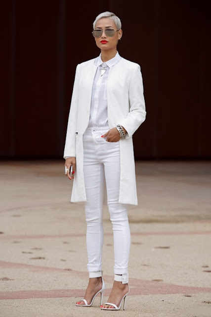 white suit Micah-Gianneli_an_Amber-Sceats_Arnette_Androgynous-model_Top-fashion-blog_Gucci-white-heels_Be