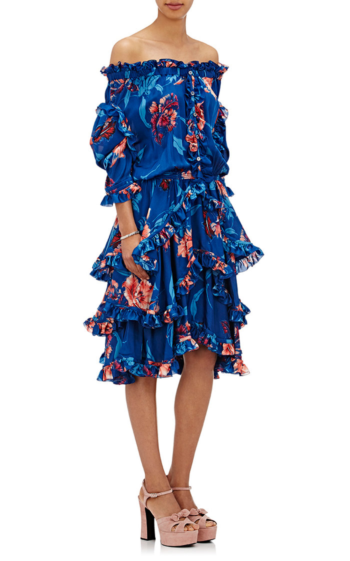 2-faith-connexion-blue-floral-print-silk-ruffle-trim-short-sleeve-dress