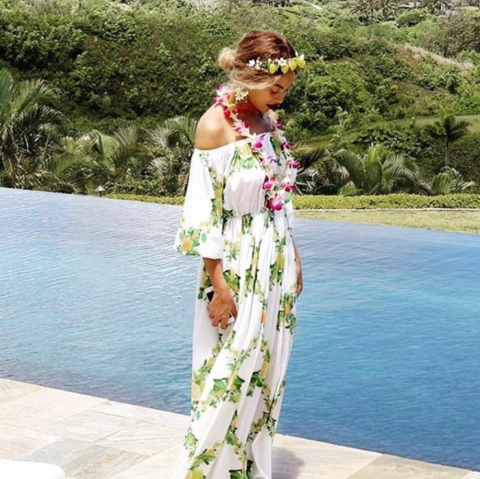 Beyonce's Hawaii Vacation Sugarbird 'Copacabana' Lemon Printed Dress 1