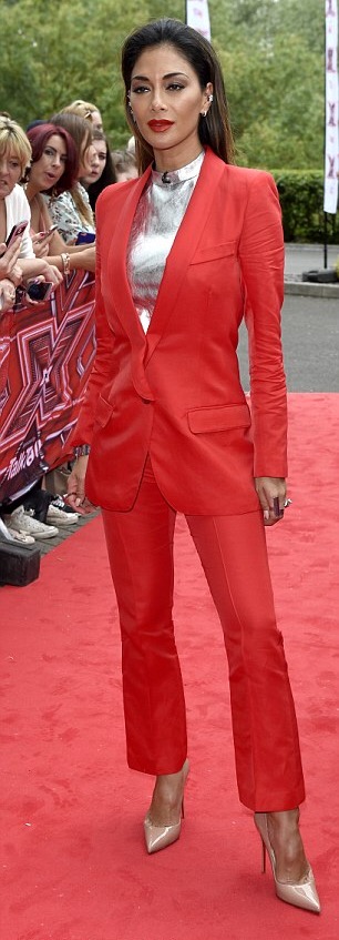 Hot! Or Hmm Nicole Scherzinger's XFactor Auditions Smythe Spring 2016 Red Pantsuit and Christian Louboutin So Kate Nude Pumps 3