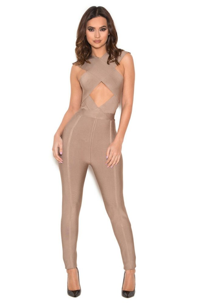 Kylie-Jenner-The-Nice-Guy-Hollywood-House-of-CB -Aster-Taupe-Bandage-Crossover-Front-Jumpsuit-2