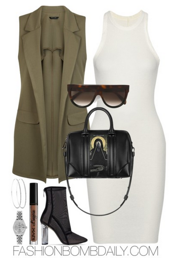Spring 2016 Style Inspiration Perspex Inspired Outfits Rick Owens Dress Givenchy Antigona Bag Simmi Janelle Black Mesh Ankle Boots Celine Shadow Sunglasses