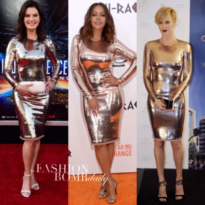 Who Wore It Better? Sela Ward vs. LaLa Anthony vs. Charlize Theron in Tom Ford's Rose Gold Sequined Tulle Dress.jpg