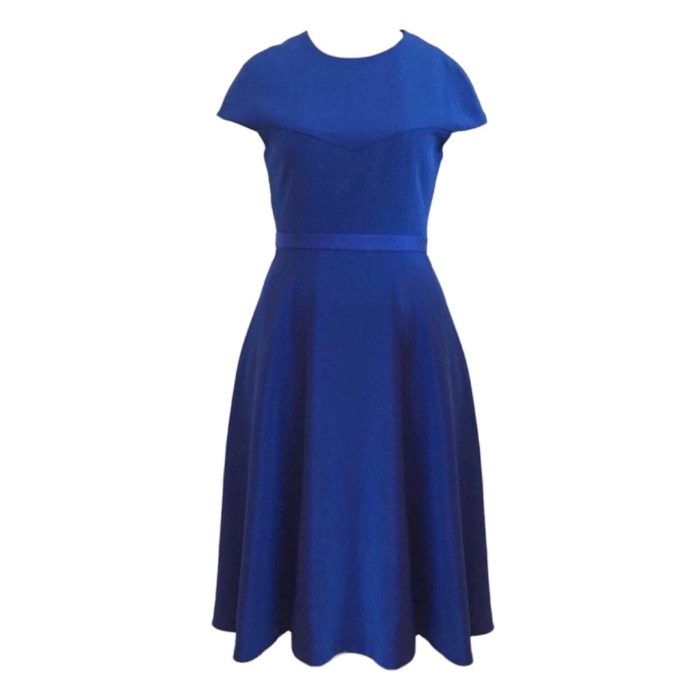 First Lady Michelle Obama Gives Speech at DNC in Royal Blue Christian Siriano Sheath Dress