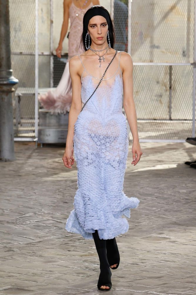 Givenchy-Spring-2016-Semi-Sheer-Perwinkle-Ruffle-Midi-Dress-1