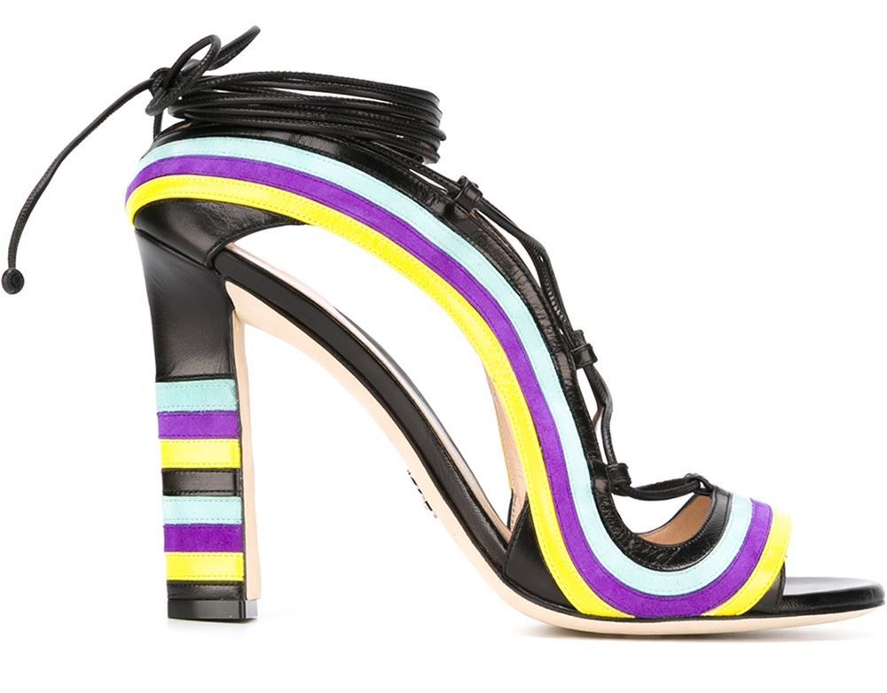 Paula Cademartori Crazy Stripes Multicolored Lace Up Ankle Wrap Sandals