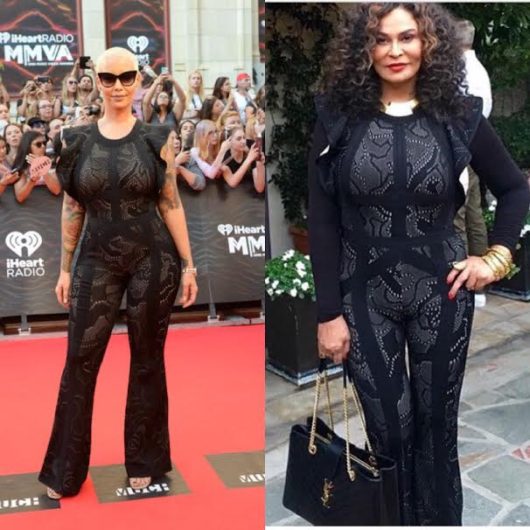 Who-wore-it-better-Amber-rose-vs-Tina-lawson-in-herve-leger-black-jacquard-jumpsuit