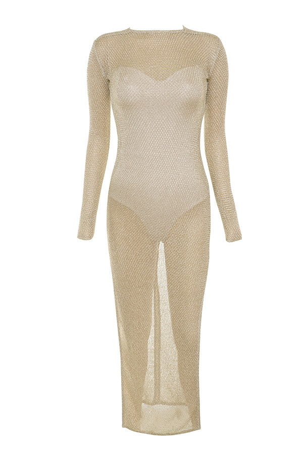 Splurge: Naya Rivera's The Nice Guy West Hollywood House of CB 'Safaira'  Gold Chainmail Knit Sheer Cover Up Dress with Bodysuit (The Fashion Bomb  Blog)