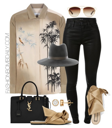 Summer 2016 Style Inspiration Five Fab Ways to Wear Flats Valentino Printed Silk Shirt Saint Laurent Baby Cabas Monogram Bag No. 21 Knotted Satin Sandal Dior Technologic Cutout Aviator Sunglasses