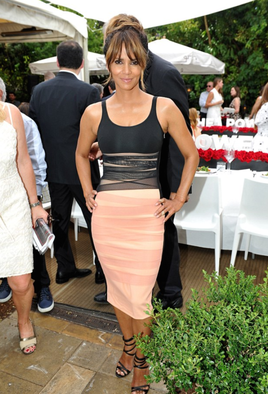 2 Halle Berry Wears Pink and Black David Koma Fitted Dress + Ciara Wears Rag & Bone Tie Front Shirtdress to Revlon's Annual Philanthropic Luncheon
