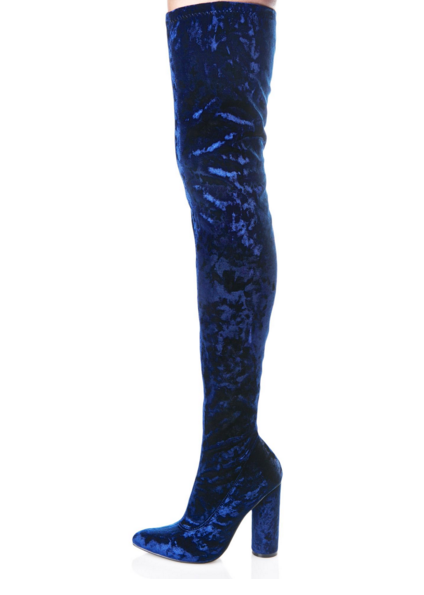 4 DollsKill's Thigh High Blue Velvet Boots