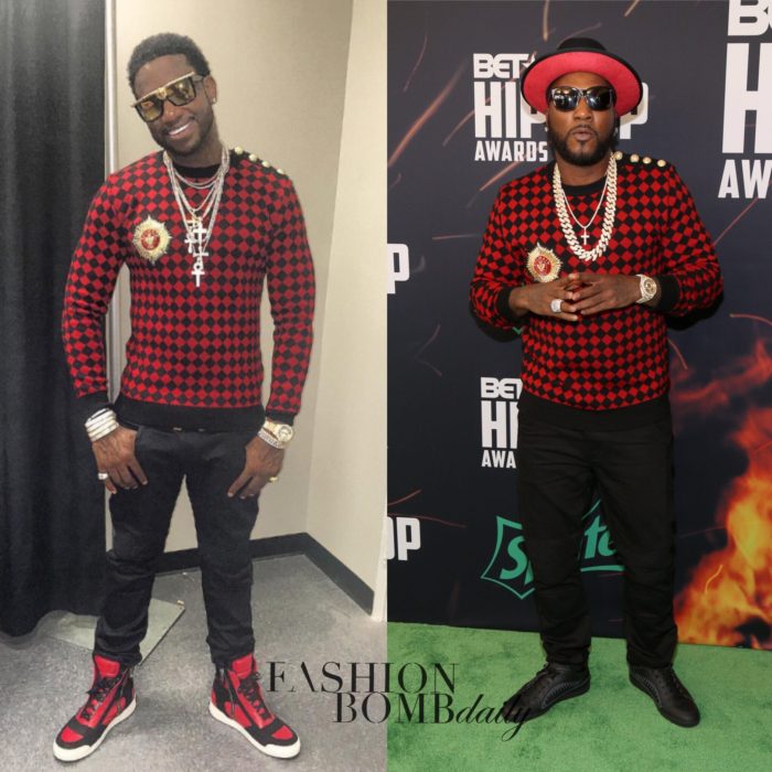 88 Balmain Red Checkered Gold Button Patch Sweater
