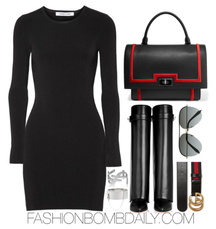 Fall 2016 Style Inspiration 4 Outfit Ideas From Net-A-Porter Elizabeth and James Priscilla mini dress Givenchy Small Shark bag Givenchy Shark Lock wedge knee boots
