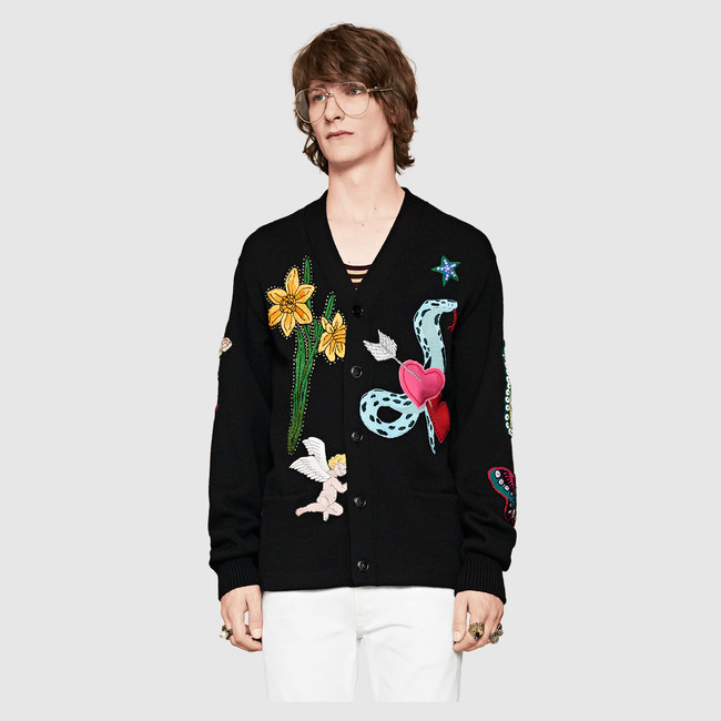 Gucci-fall-2016-Space-Boy Light-Wool-cardigan-with-embroideries