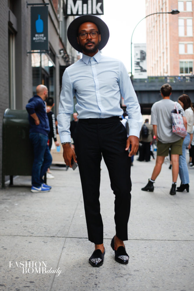 This young man's abbreviated pants showed off show stopping studded loafers. Image by Brandon Isralsky