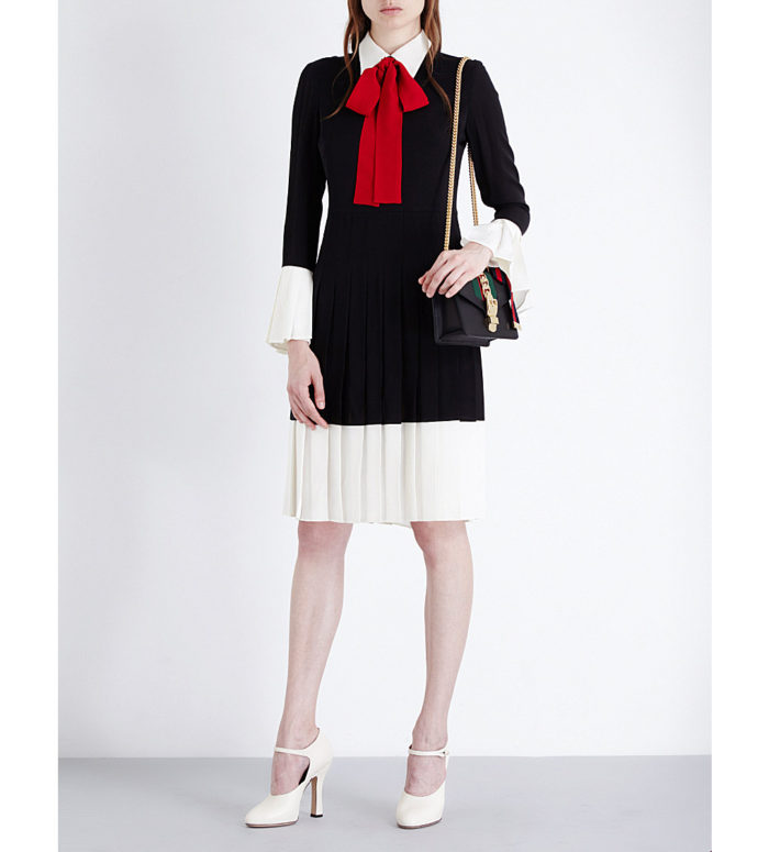 gucci-pussybow-pleated-silk-crepe-dress-black-red-white