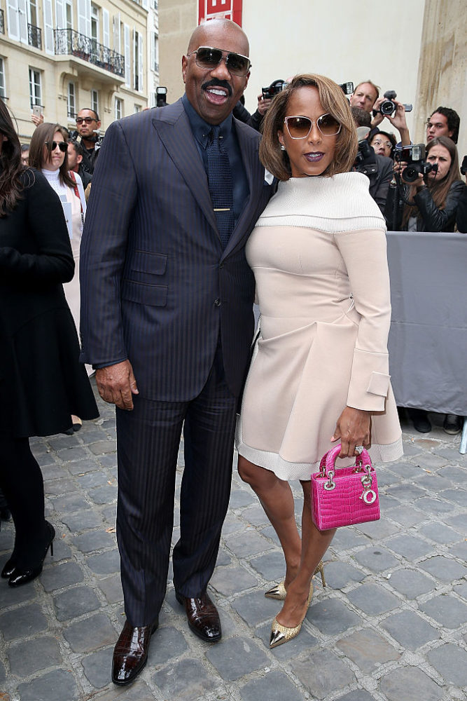 PARIS, FRANCE - SEPTEMBER 30:  Steve Harvey and Marjorie Harvey arrive at the Christian Dior show as part of the Paris Fashion Week Womenswear  Spring/Summer 2017 on September 30, 2016 in Paris, France.  (Photo by Pierre Suu/GC Images)
