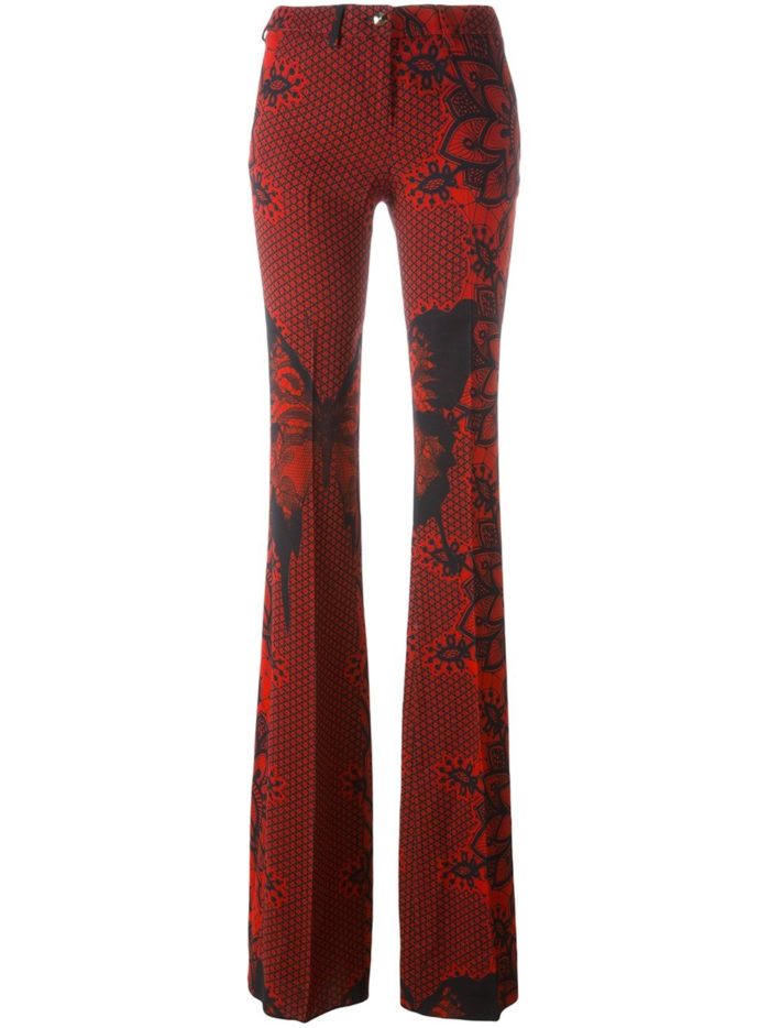 philipp-plein-red-black-print-flare-trousers