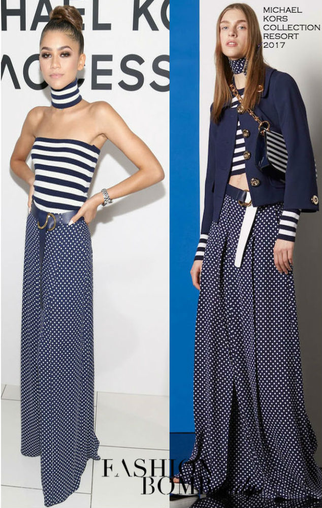 Hot! or Hmm… Zendaya's Michael Kors Access Smartwatch Launch Party Michael  Kors Collection Resort 2017 Maritime and White Stripe Cashmere Tube Top and Polka  Dot Silk Georgette Palazzo Trousers