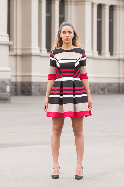 2-oroceo-castro-red-white-black-cream-box-pleated-striped-elbow-length-sleeves-dress