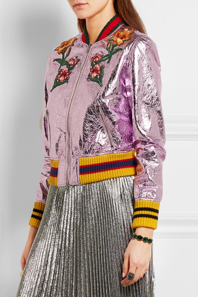 Bomb-Product-of-the-Day-Gucci-Appliqued-metallic-textured-leather-bomber-jacket-3