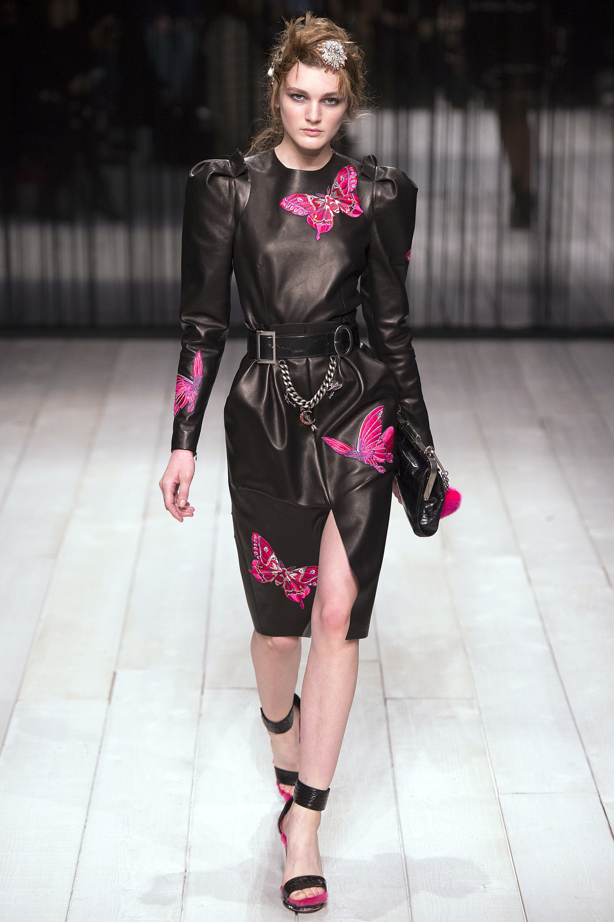 alexander-mcqueen-embroidered-leather-mini-front-slit-belted-long-sleeve-dress