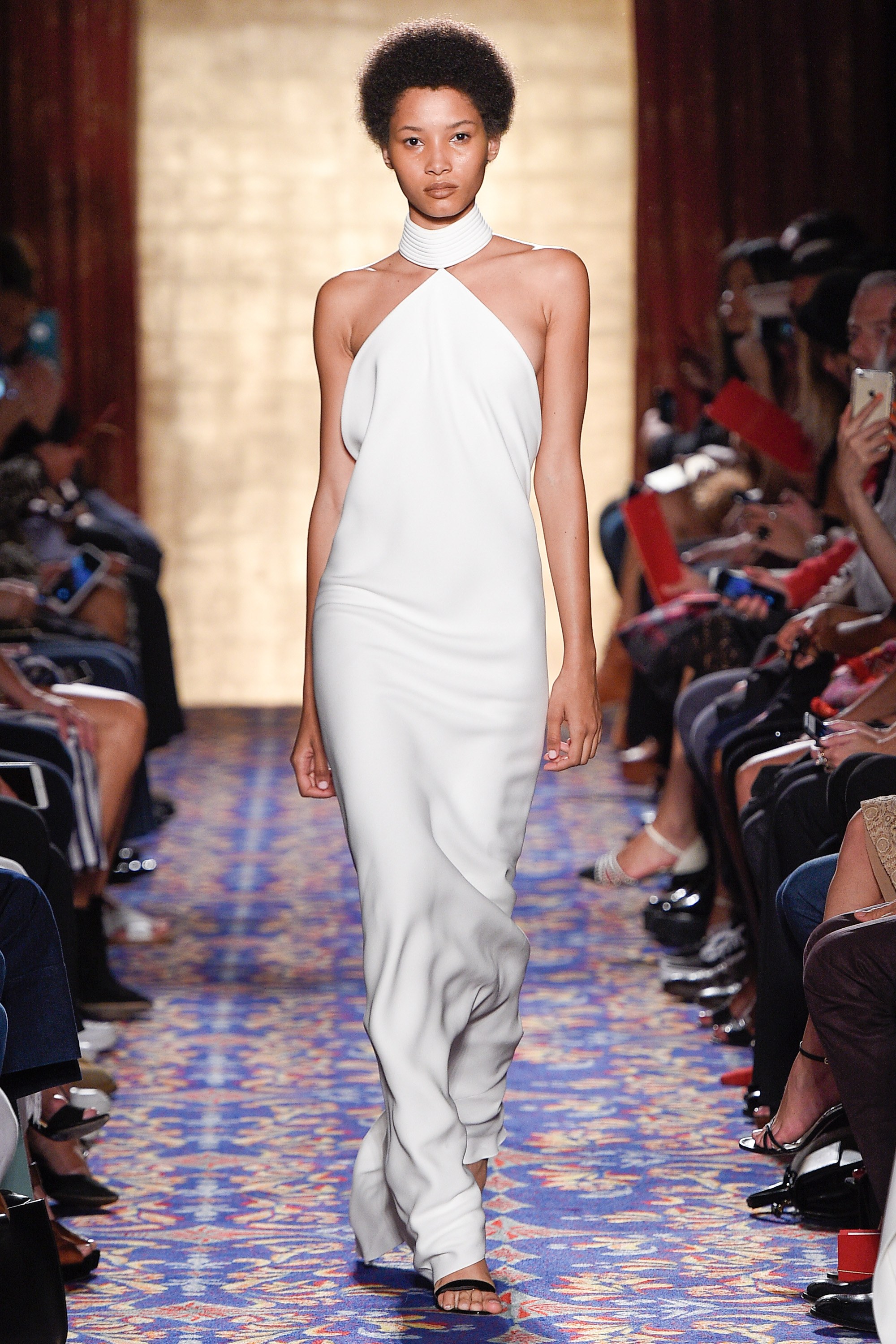 Brandon Maxwell Piped Neck Sheath Gown in Ivory