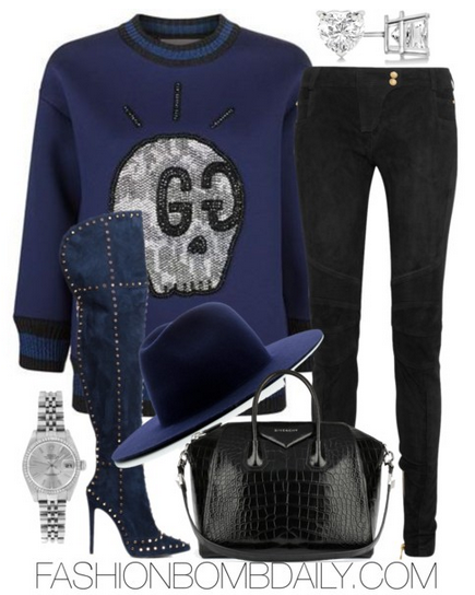 fall-2016-style-inspiration-5-ways-to-wear-embellished-pieces-gucci-ghost-embellished-sweatshirt-balmain-suede-skinny-pants-iamjenniferle-studded-over-the-knee-boots