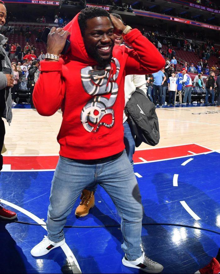 kevin-hart-basketball-game-gucci-snake-graphic-hoodie-gucci-ace-low-top-sneakers-3