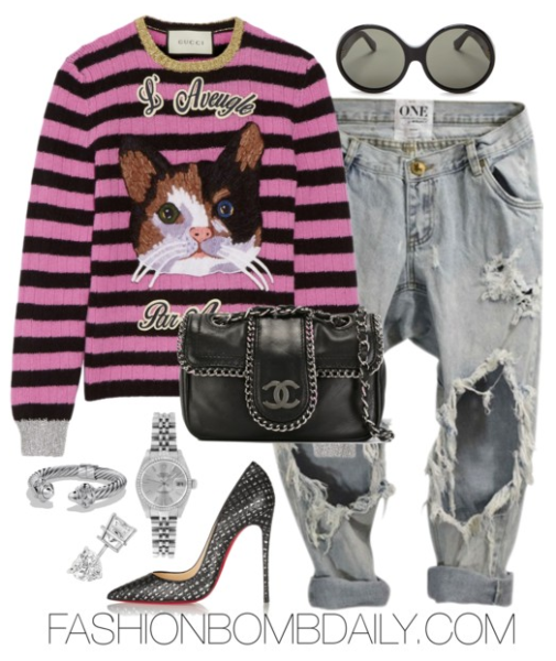 winter-2017-style-inspiration-5-ways-to-wear-a-critter-embroidered-sweater-gucci-embroidered-striped-sweater-christian-louboutin-so-kate-tweed-pump-chanel-vintage-mini-chain-trim-shoulder-bag