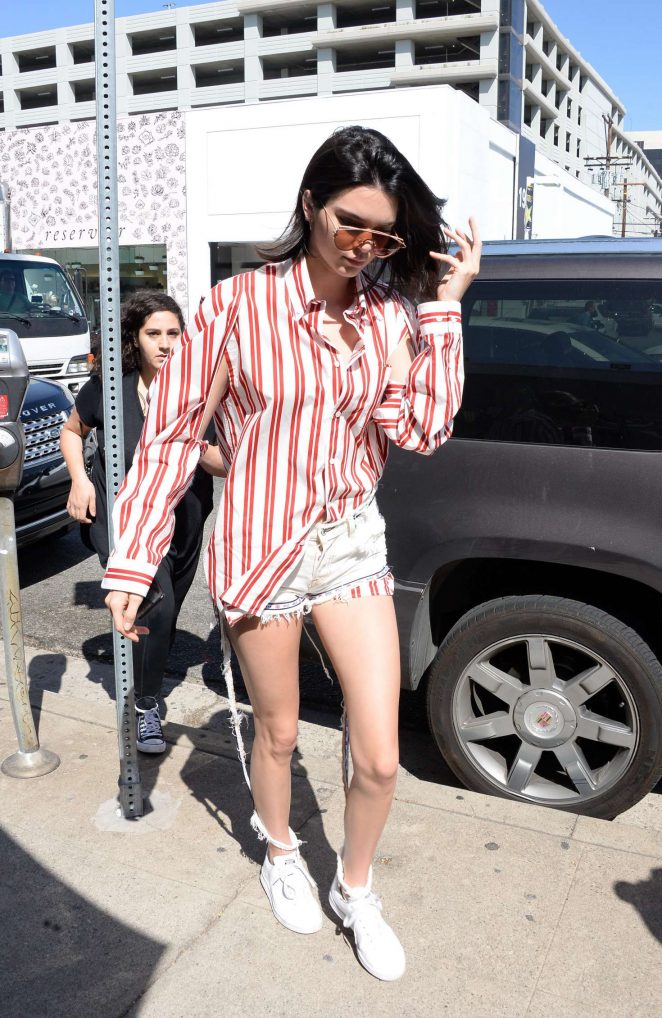 Splurge: Kendall Jenner's Cuvee $723 Balenciaga White and Red Open Sleeve Button Shirt and Adidas by Raf Simons White Stan Smith Sneakers
